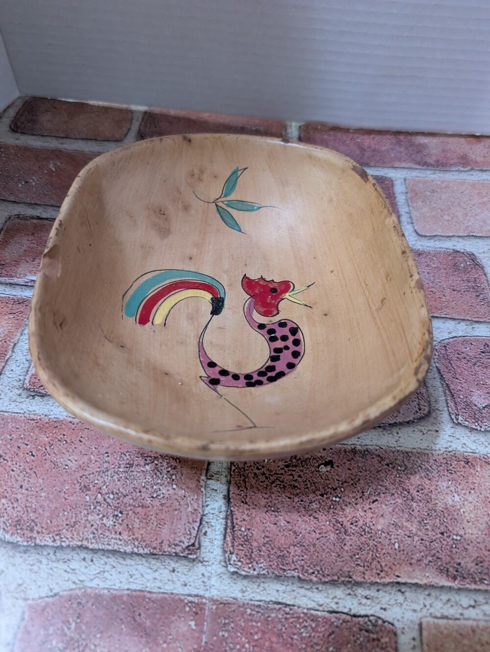 Rare Vintage Hand Painted Florentine Oval Ceramic Bowl Made in Italy Rooster